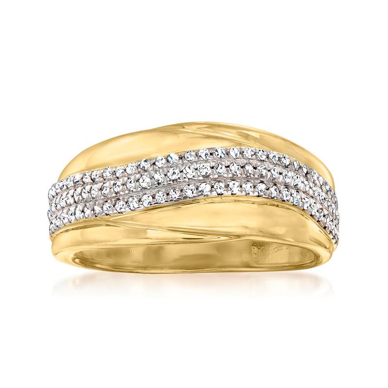 Gold over sterling ring with diamond pave striped band and shiny double-row design