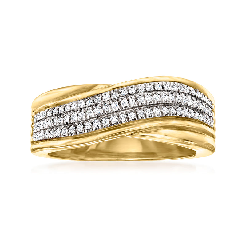 18kt gold over sterling crisscross pave diamond ring with two rows of stones