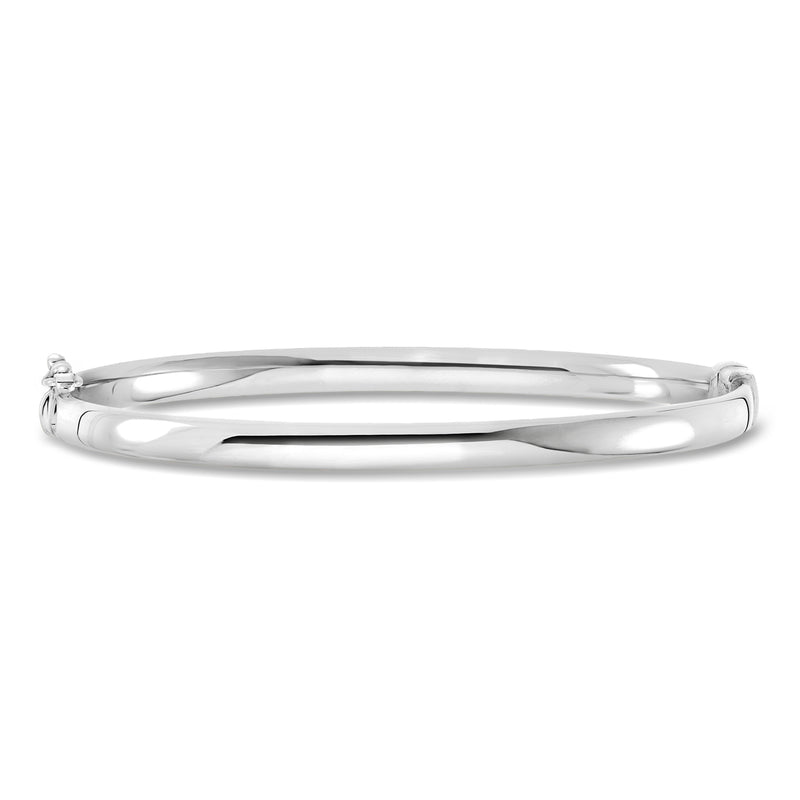 Sterling silver bangle bracelet with smooth polished finish and hinged clasp