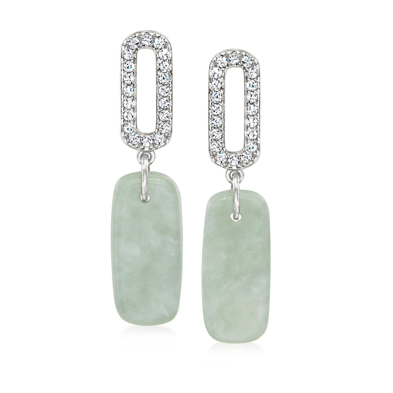 Jade and white topaz drop earrings in sterling silver