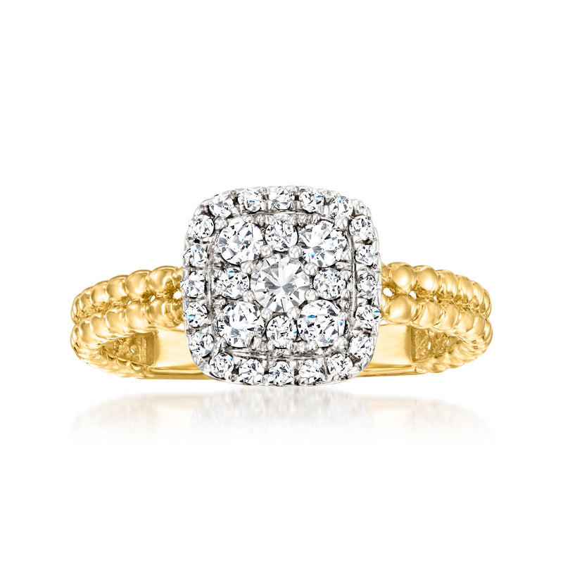 Diamond cluster ring in 14kt yellow gold with square cushion of round diamonds