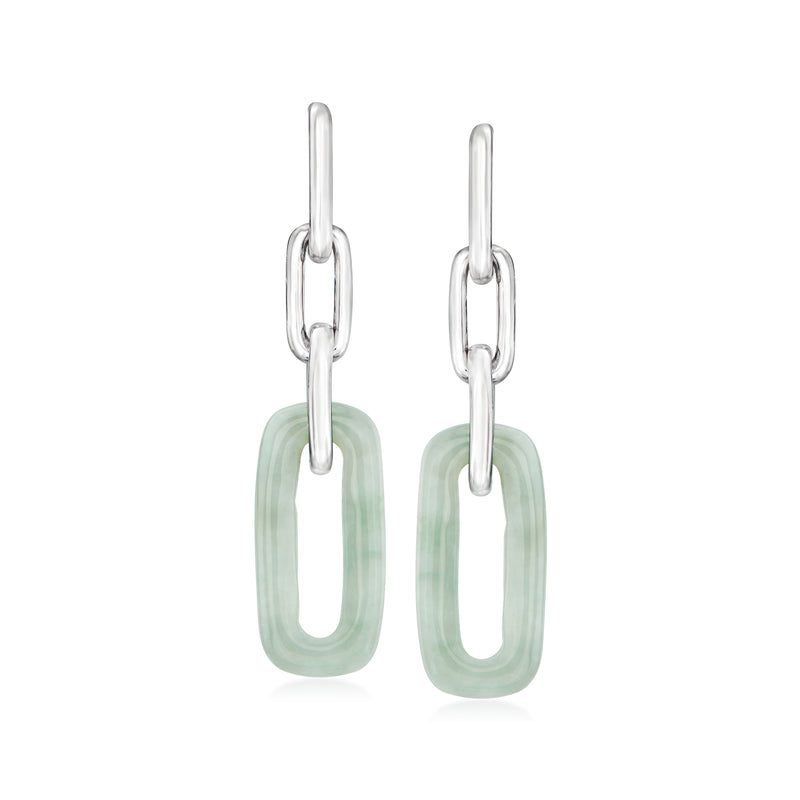 Sterling silver jade drop earrings with link chain and translucent light-green drops