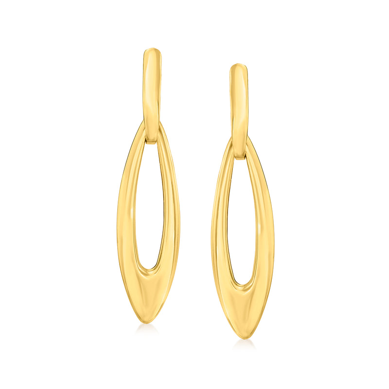 18kt gold over sterling teardrop drop earrings with open oval center, gold tone