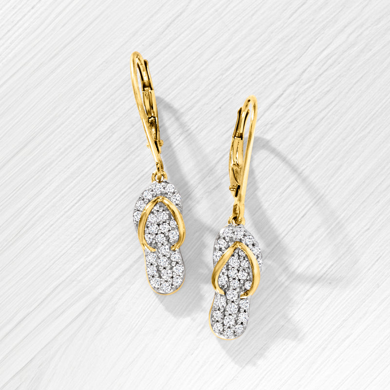 Gold over sterling diamond flip-flop leverback drop earrings