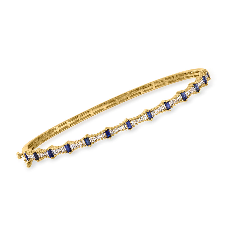 14kt yellow gold bangle bracelet with blue sapphire and diamond accents