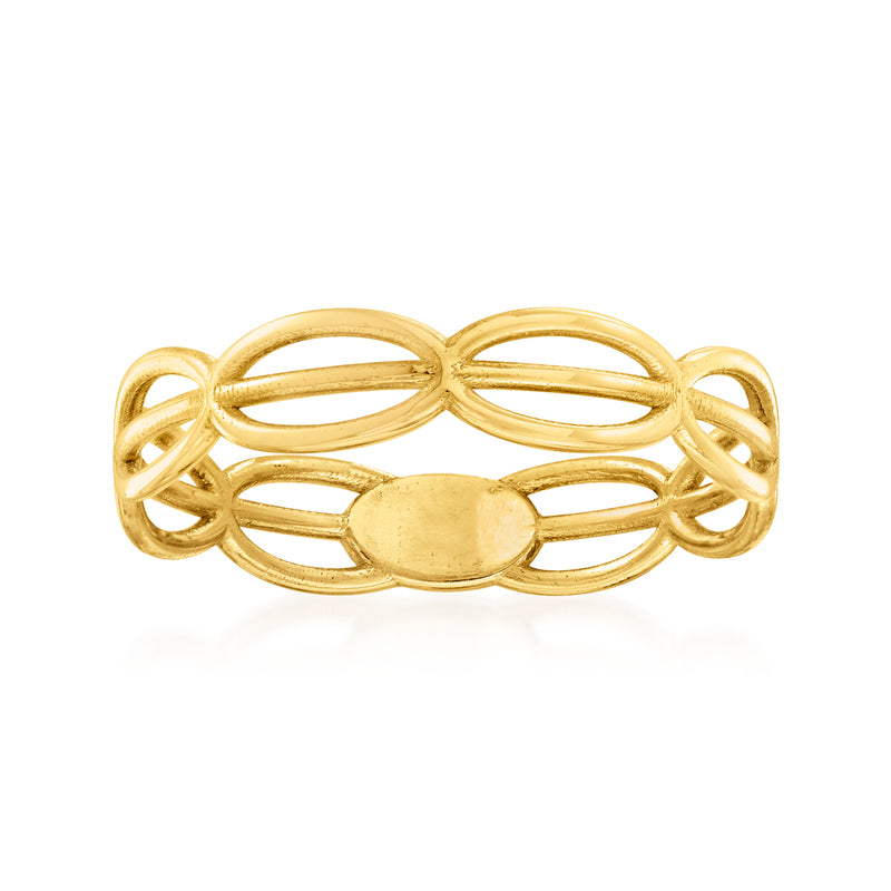 14kt yellow gold oval-pattern ring with interlinked ovals and central oval plaque