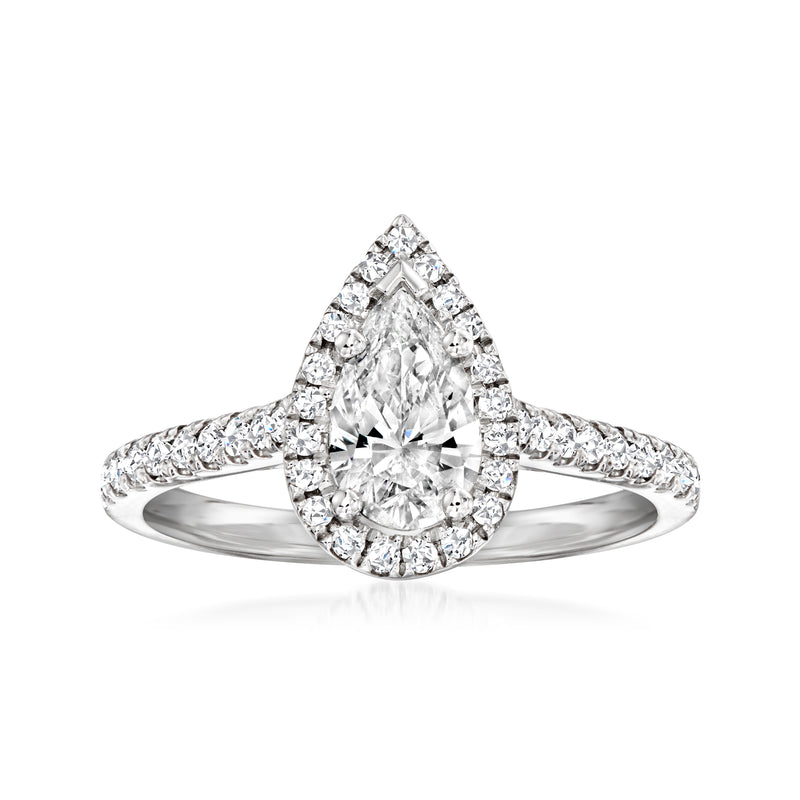 1.00 ct diamond halo ring in 14kt white gold with round center stone and side accents