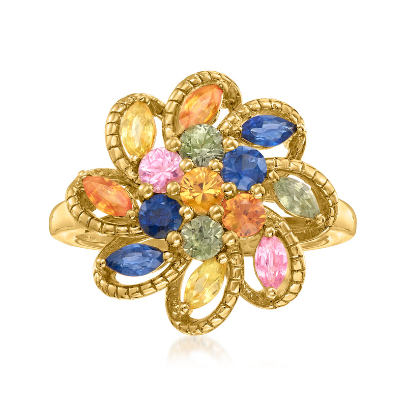 18k gold over sterling multicolored sapphire flower ring with oval stones