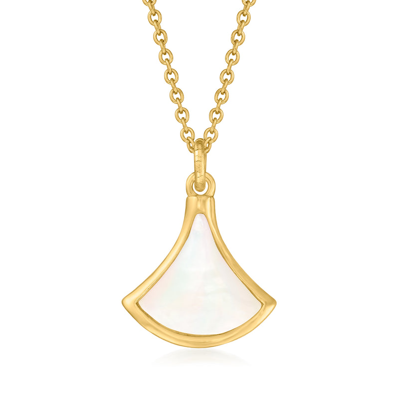 Gold over sterling fan pendant necklace with mother-of-pearl fan pendant