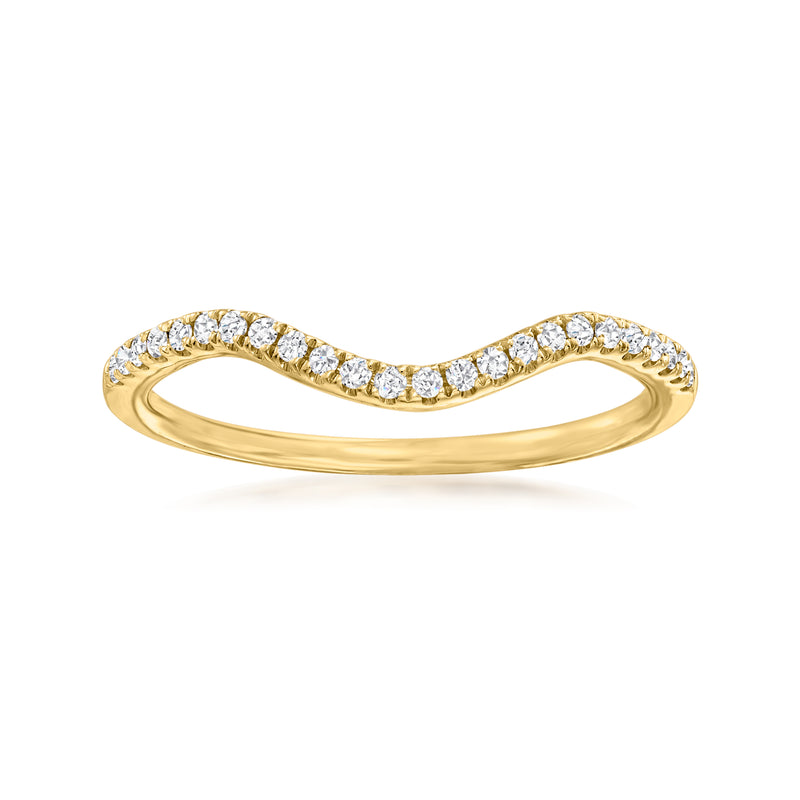 Curved diamond wedding band in 14kt yellow gold, pavé-set stones