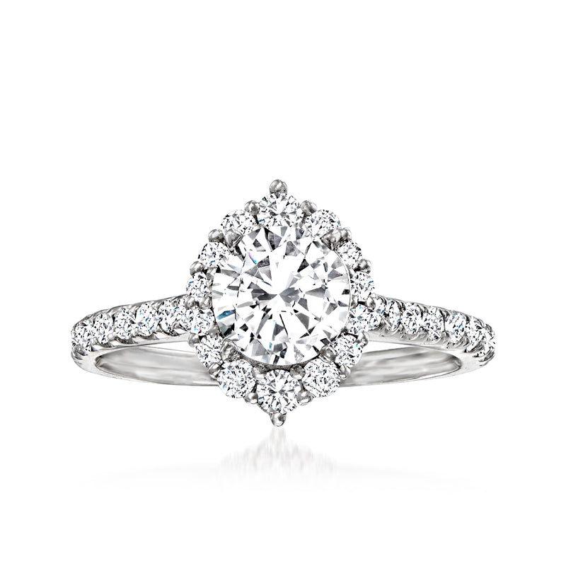 14kt white gold diamond engagement ring setting with round center stone and halo