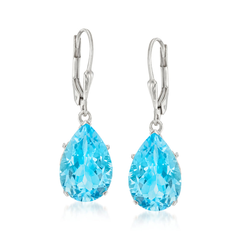 Sterling silver leverback drop earrings with Swiss blue topaz teardrop stones