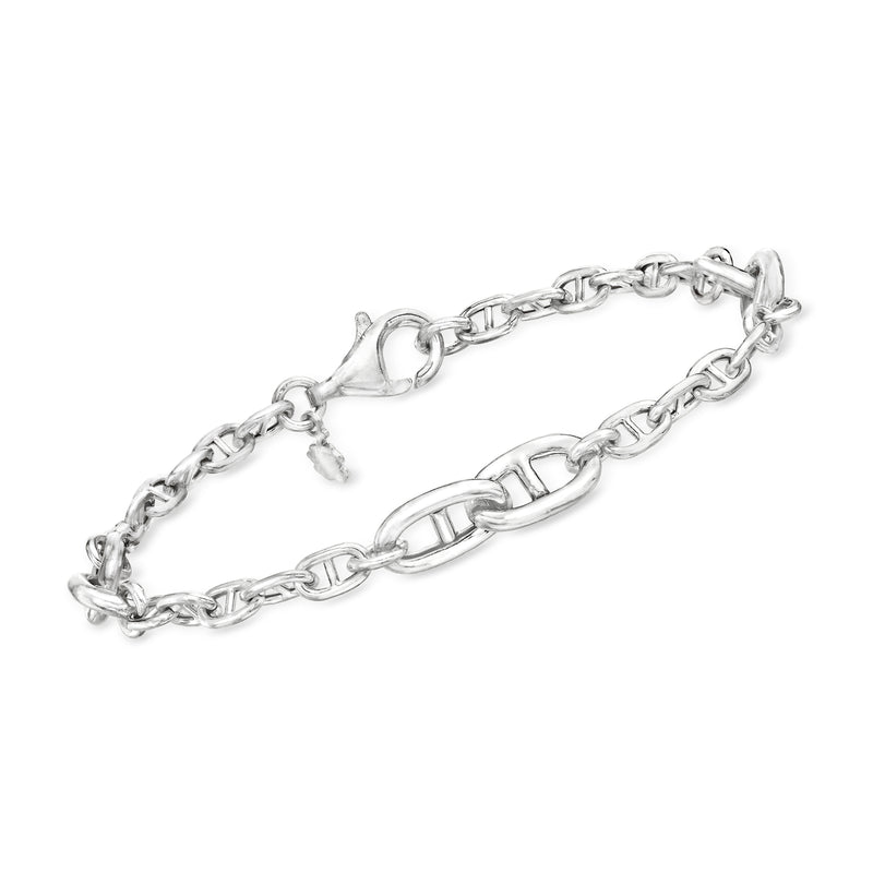 Sterling silver anchor-link bracelet with multi-size links and secure clasp