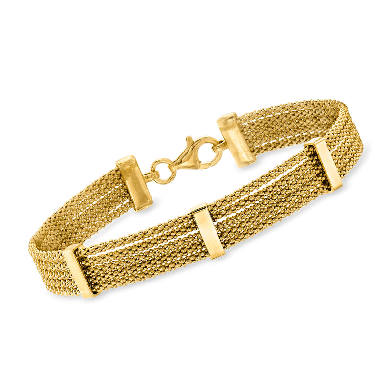 Gold over sterling popcorn-chain multi-row bracelet with hinged clasp and end bars