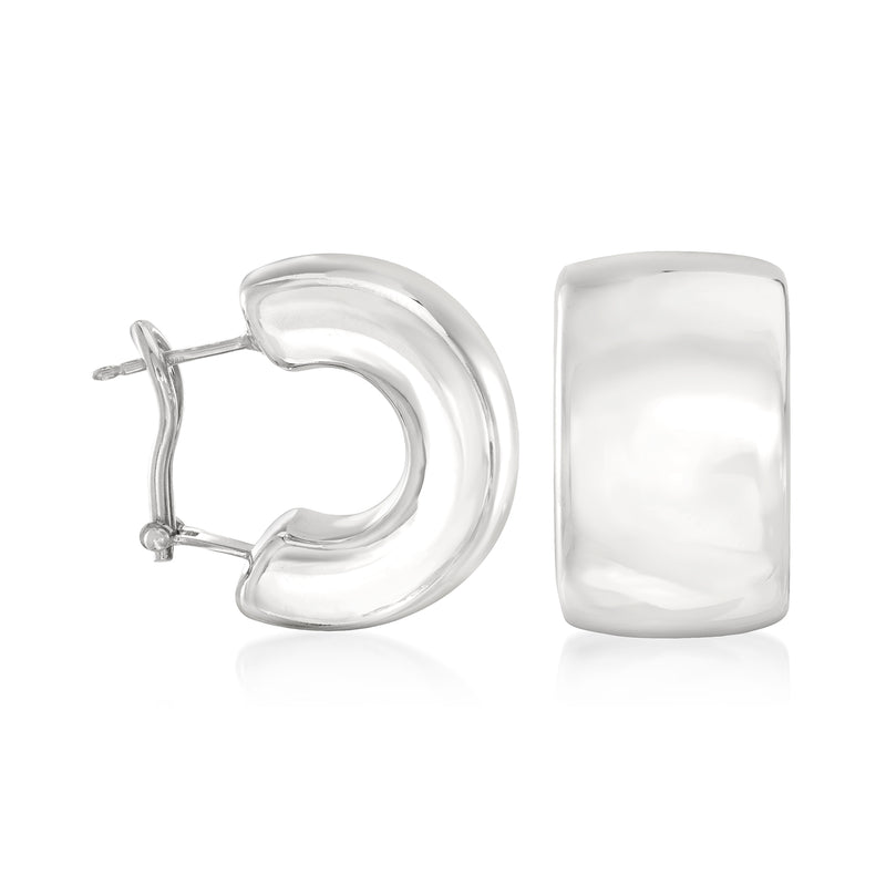 Wide sterling silver C-hoop earrings with post closures, polished finish