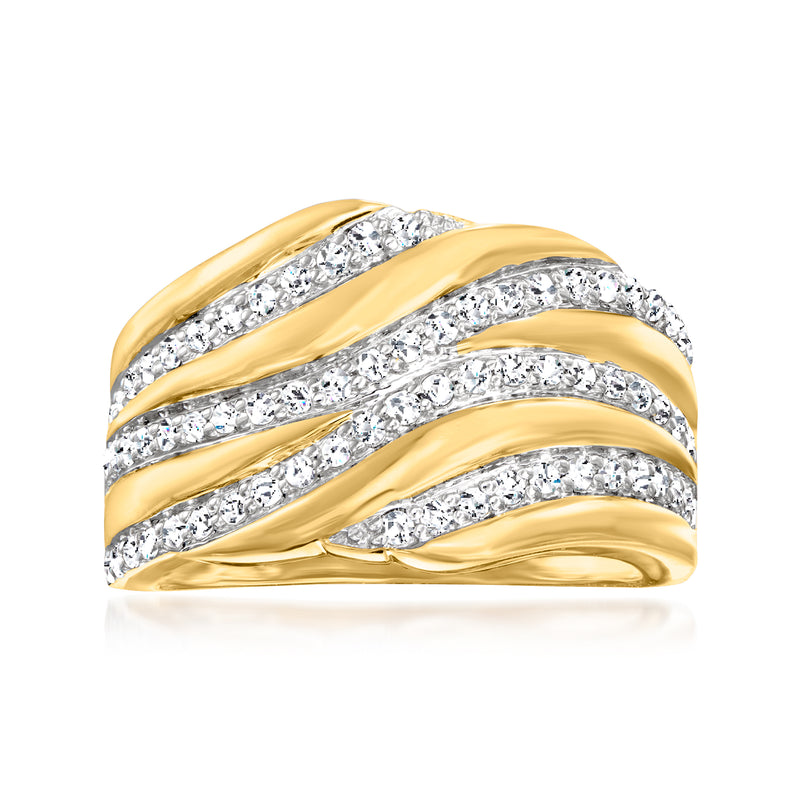 18kt gold-over-sterling diamond stripe ring with clear stones, five curved rows