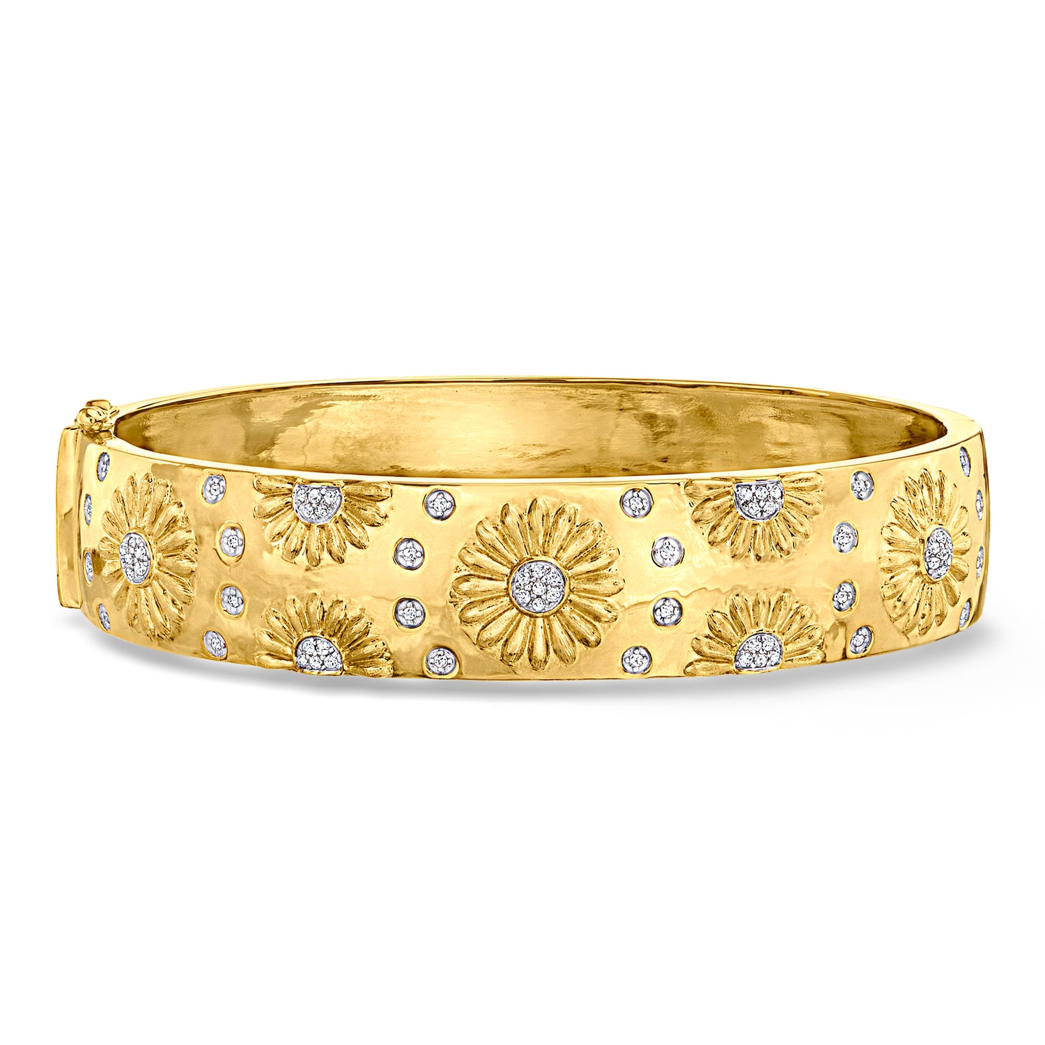 .20 ct. t.w. Diamond Sunflower Bangle Bracelet in 18kt Gold Over Sterling