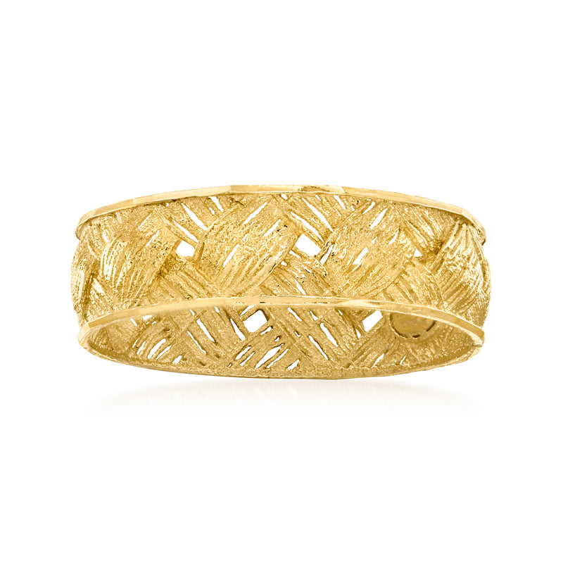 14kt yellow gold weave band ring with textured woven pattern
