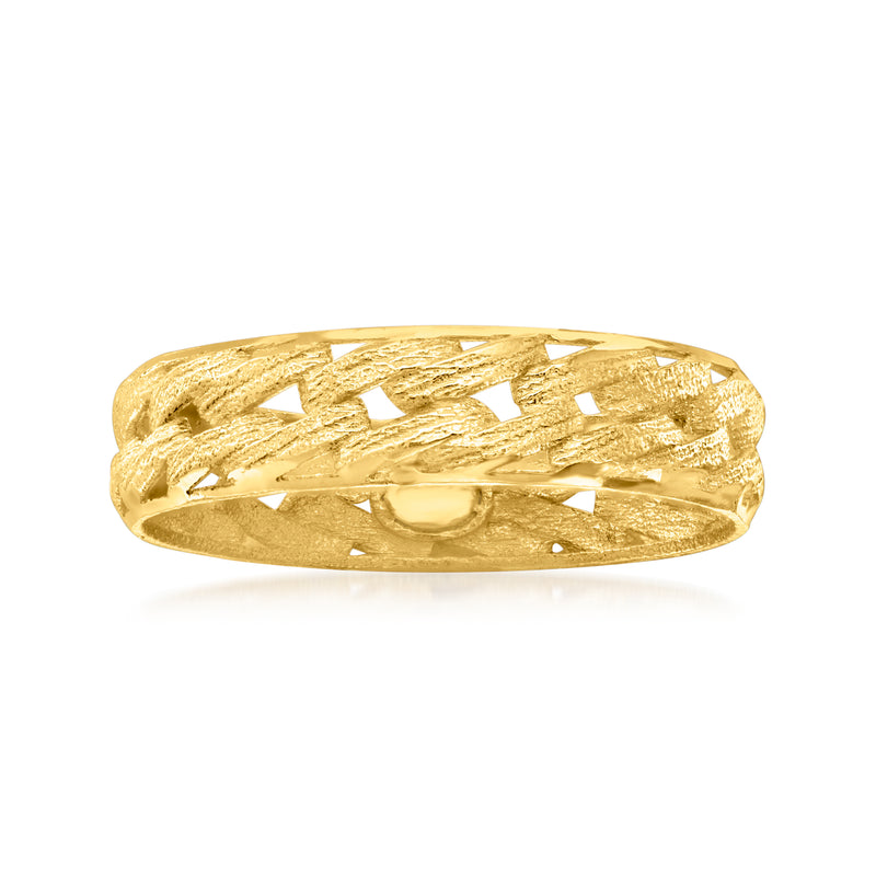 14kt yellow gold textured and polished link ring with oval braided design