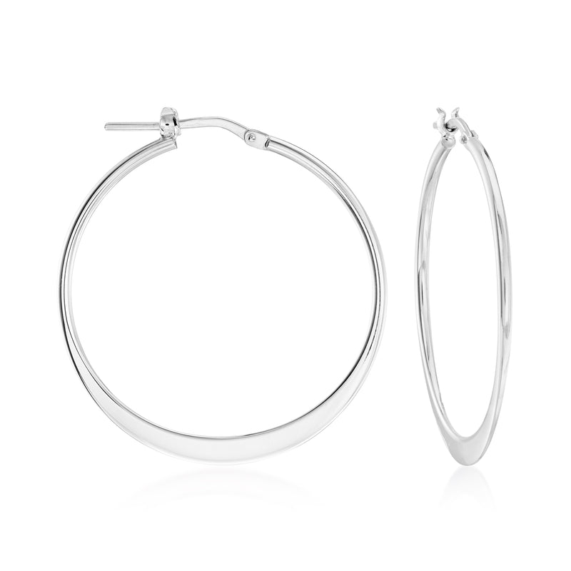 Sterling silver flat hoop earrings, round hoops with clasp closure