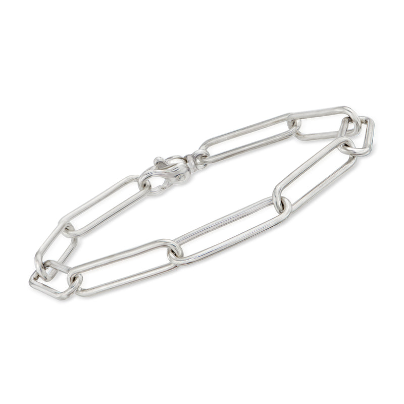 Sterling silver paper clip link bracelet with clasp, elongated oval chain links