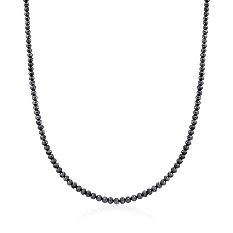 Black diamond bead necklace with dark round beads on a delicate chain