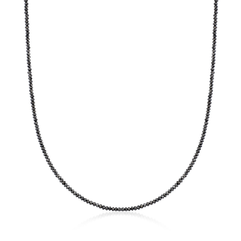 Black diamond bead necklace with small dark round beads on a fine chain