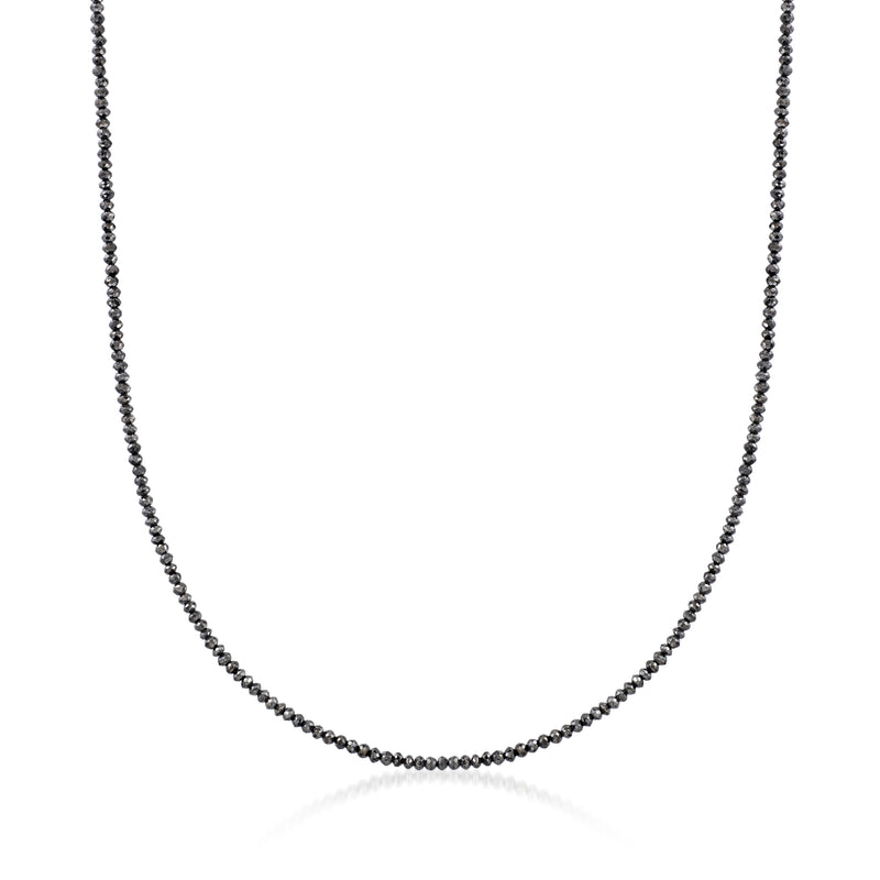 Black diamond bead necklace with 14kt white gold chain, small round dark beads