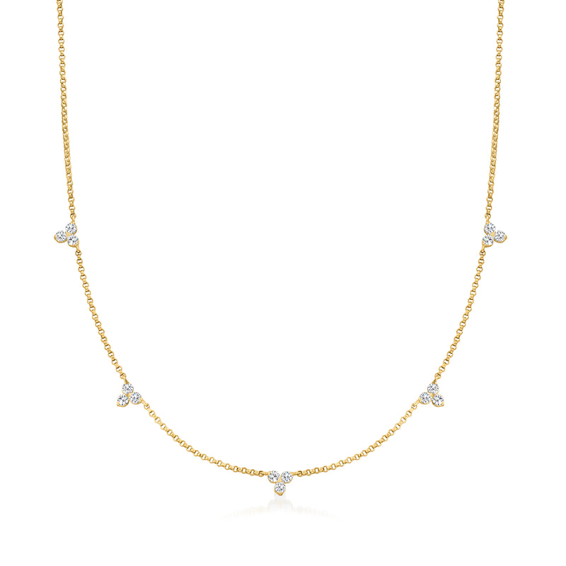 18kt yellow gold diamond station necklace with small round bezel-set stations