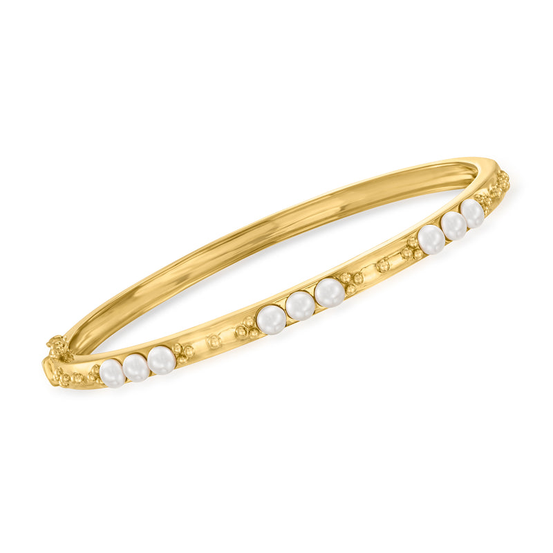 18kt gold over sterling bangle with 3.5–4mm cultured pearl beads