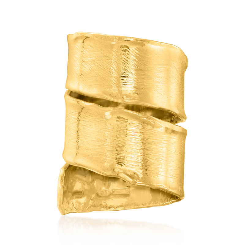 Twisted gold-over-sterling ring with wide textured bands, gold finish