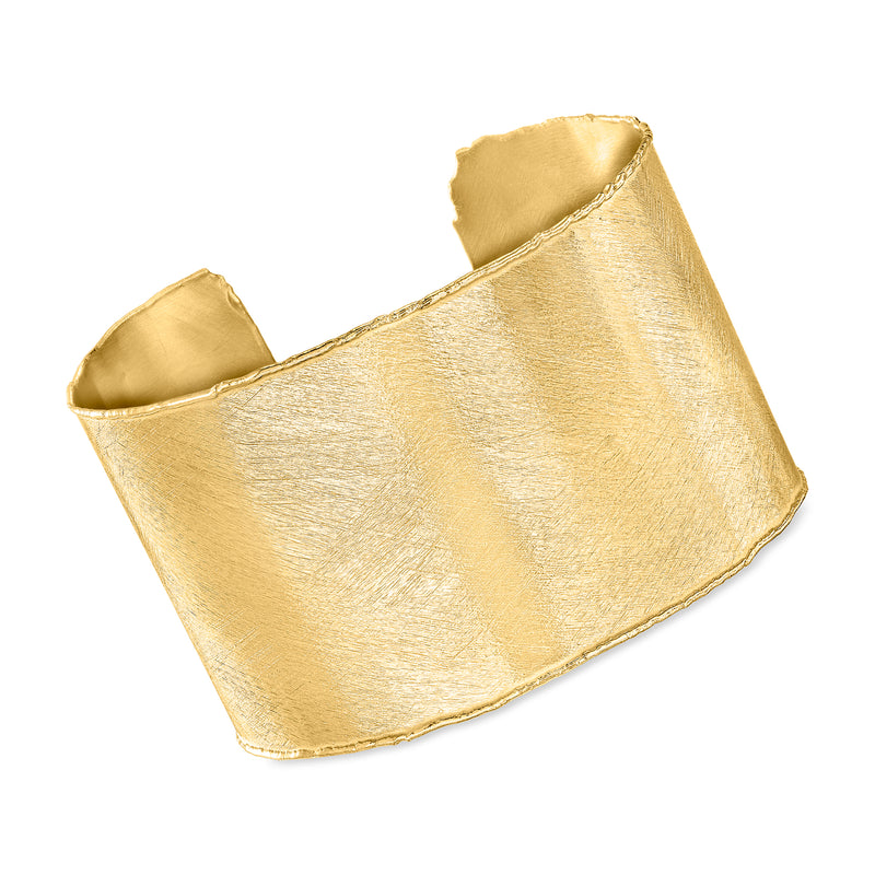 Wide gold over sterling cuff bracelet with brushed and polished finish