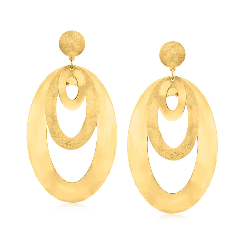 Textured oval drop earrings with gold-tone oval hoops, circular top studs