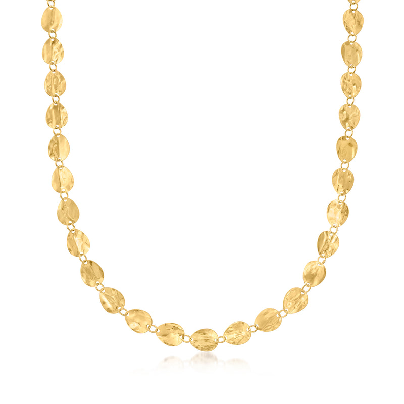 18kt gold over sterling disc necklace with hammered and polished round links