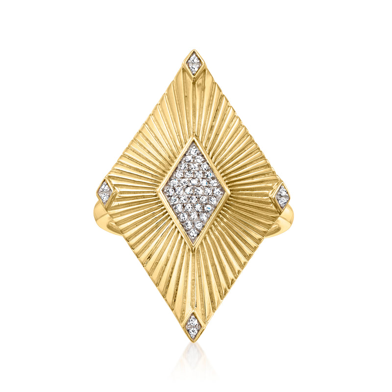 Gold-tone kite ring with diamond center and side accents