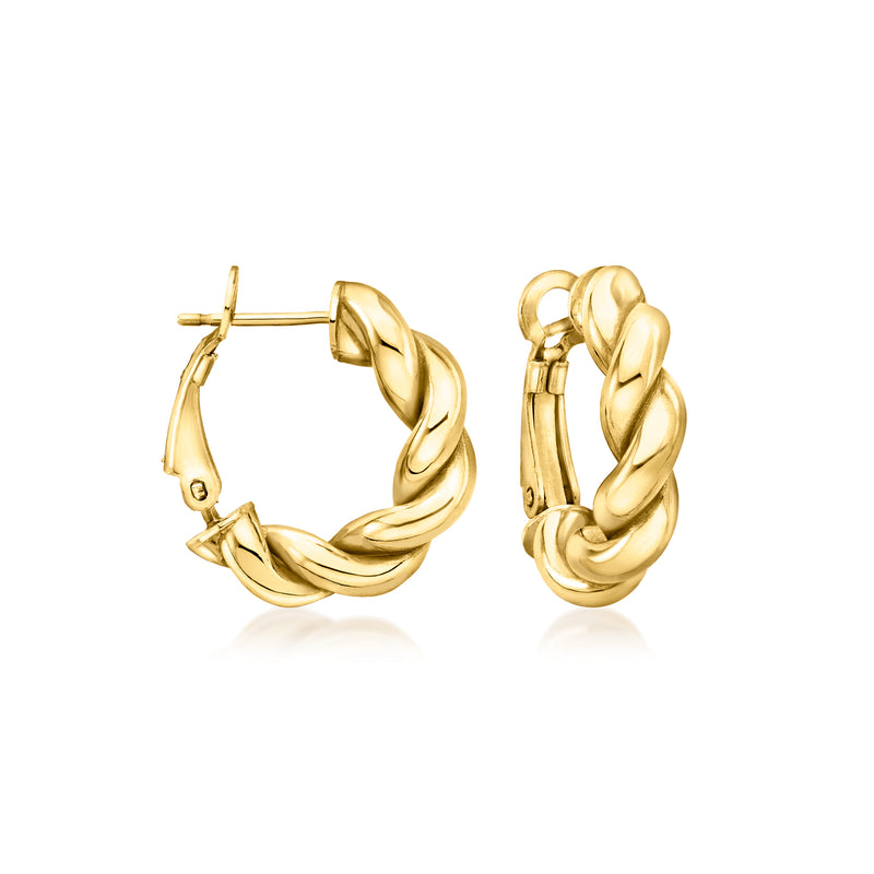 Twisted huggie hoop earrings in gold-tone with hinged back