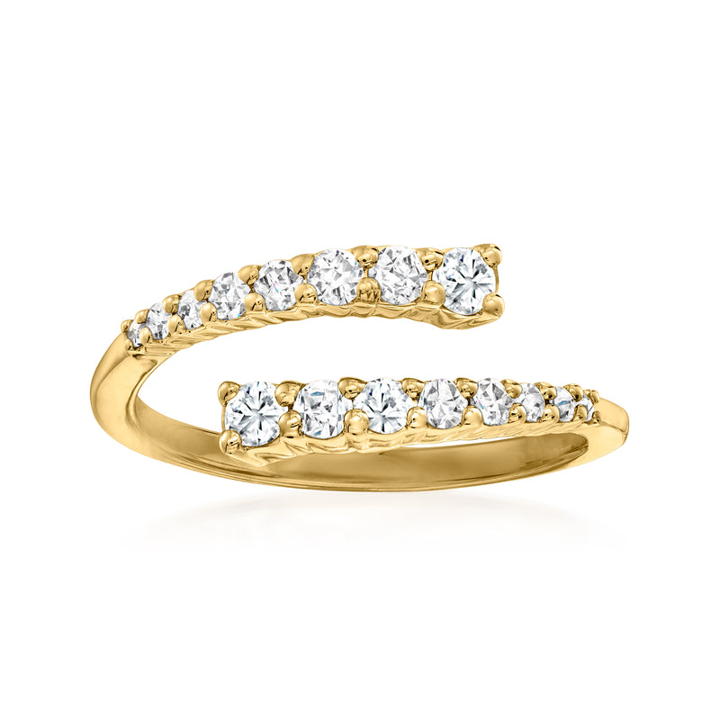 14kt yellow gold bypass ring with round diamonds in a curved row setting