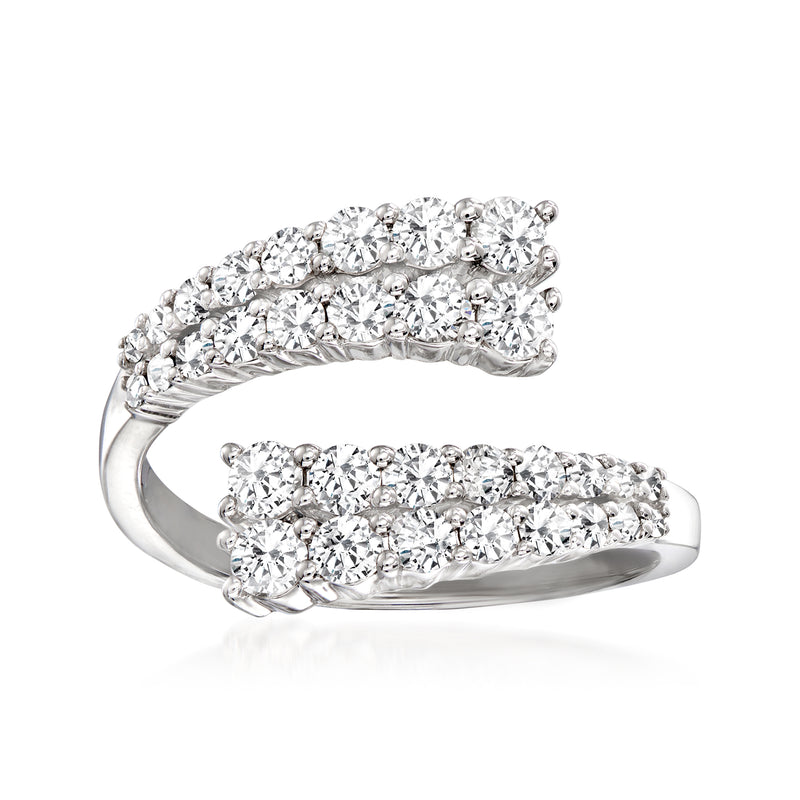 14kt white gold diamond bypass ring with graduated round stones