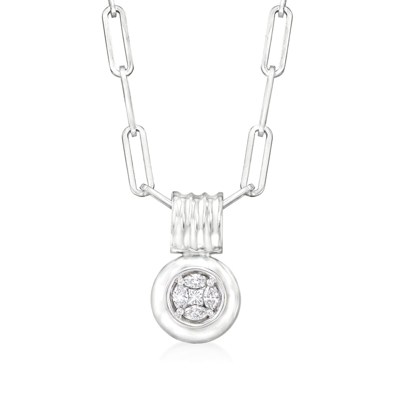 14kt white gold diamond cluster pendant necklace with paper-clip link chain