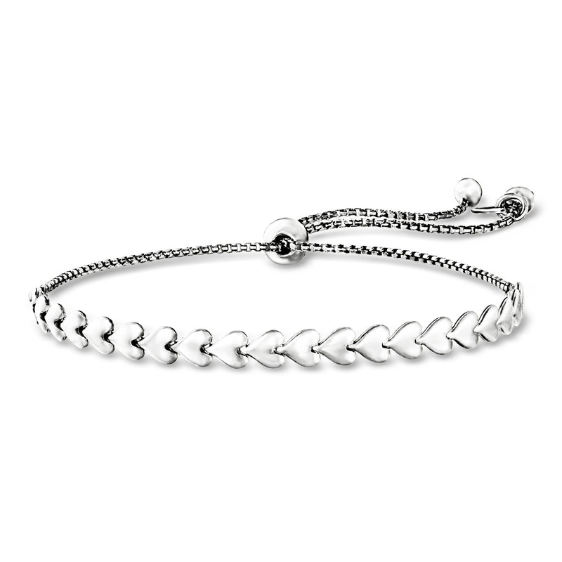 Italian sterling silver heart-link bolo bracelet with braided extender and heart clasp
