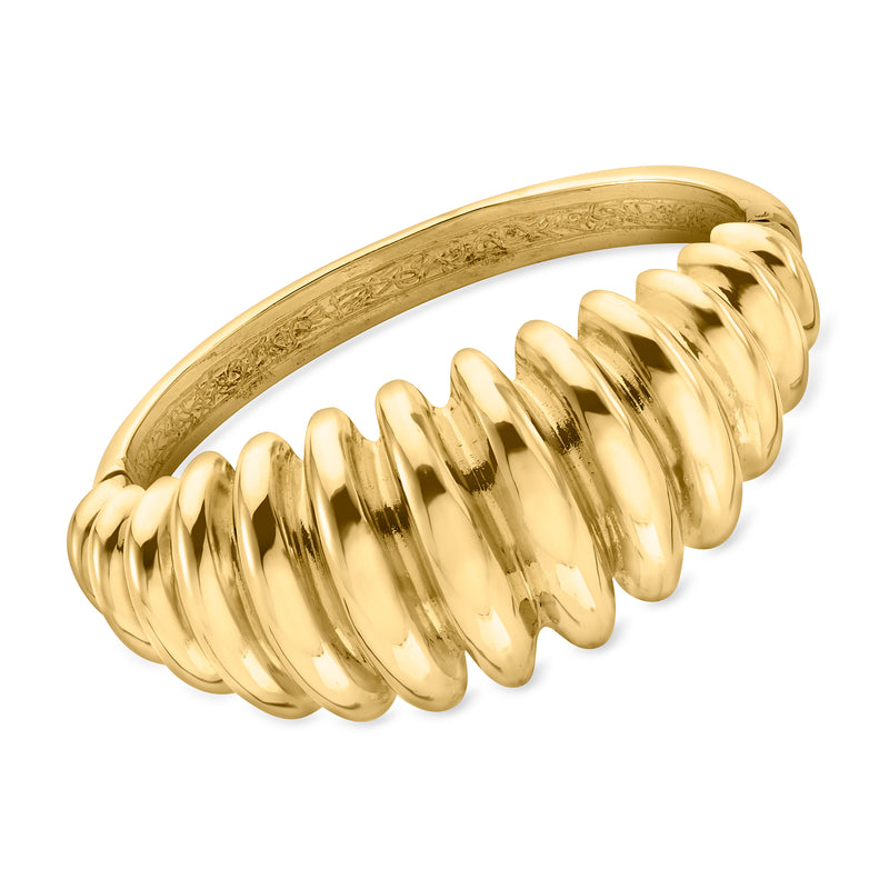Gold over sterling ribbed bangle bracelet with scalloped, raised ridges
