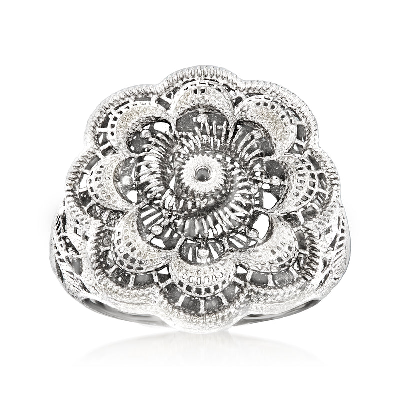 Sterling silver openwork lace flower ring with detailed petal cutouts
