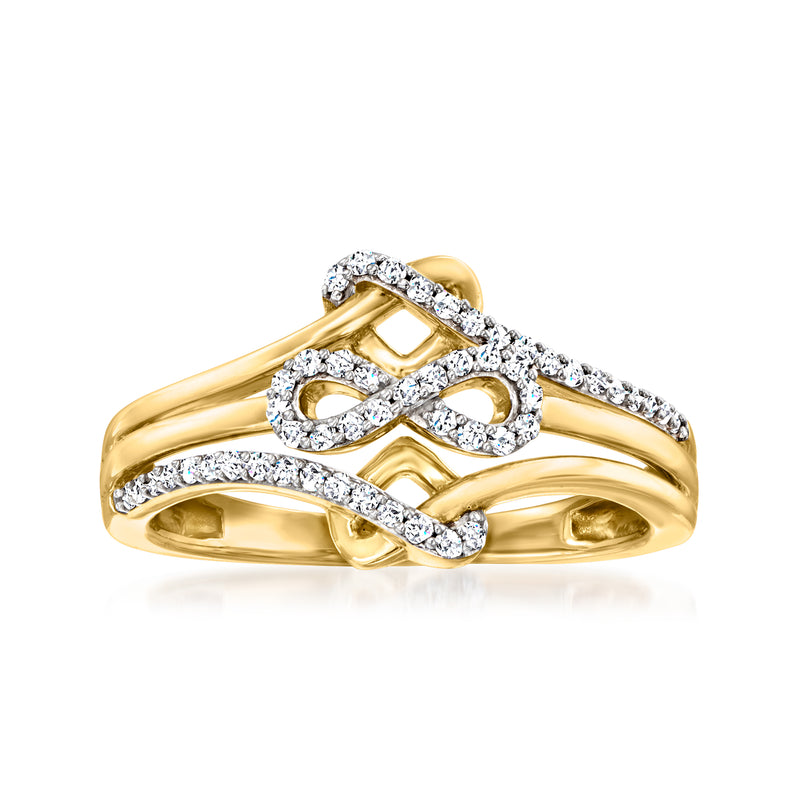 Diamond infinity and love knot ring in yellow gold