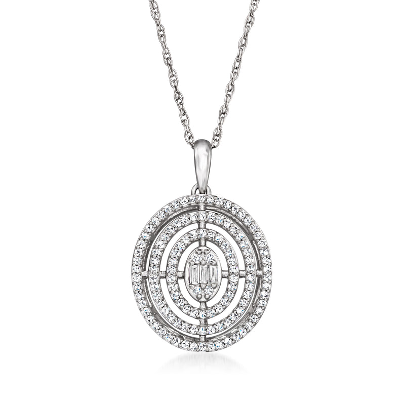 Sterling silver diamond cluster pendant necklace with concentric circular halo