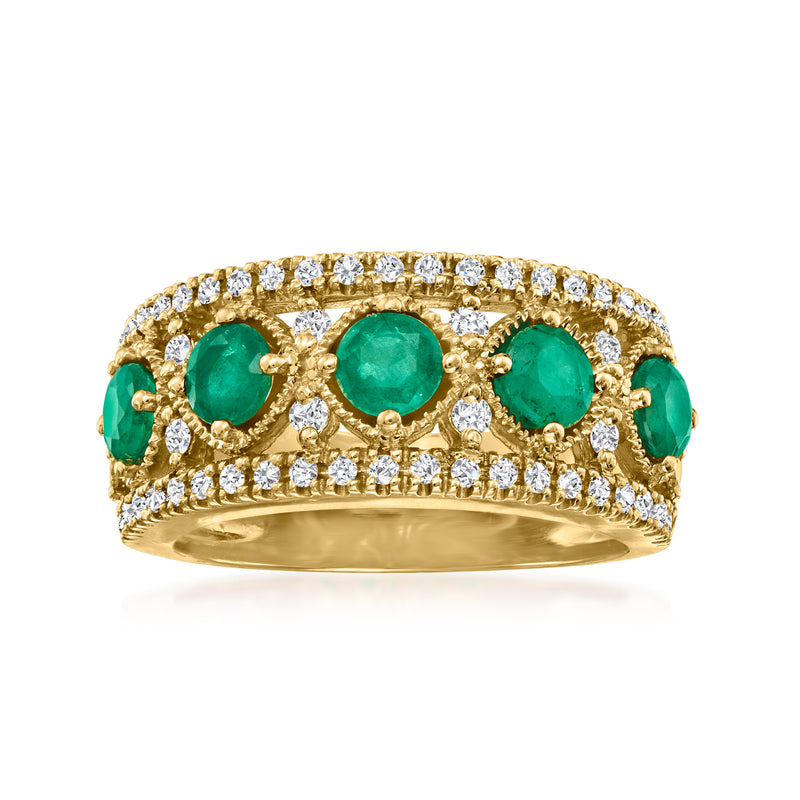 14kt yellow gold ring with emeralds and diamonds