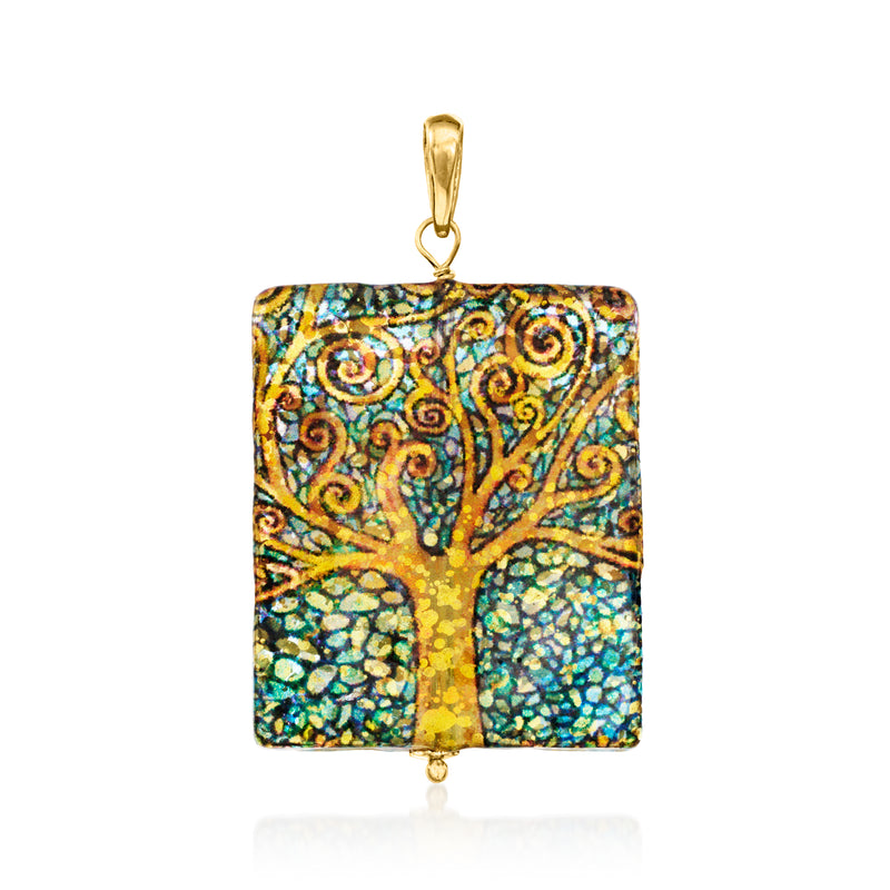 Multicolored Murano glass tree of life pendant with 18kt gold over sterling bail