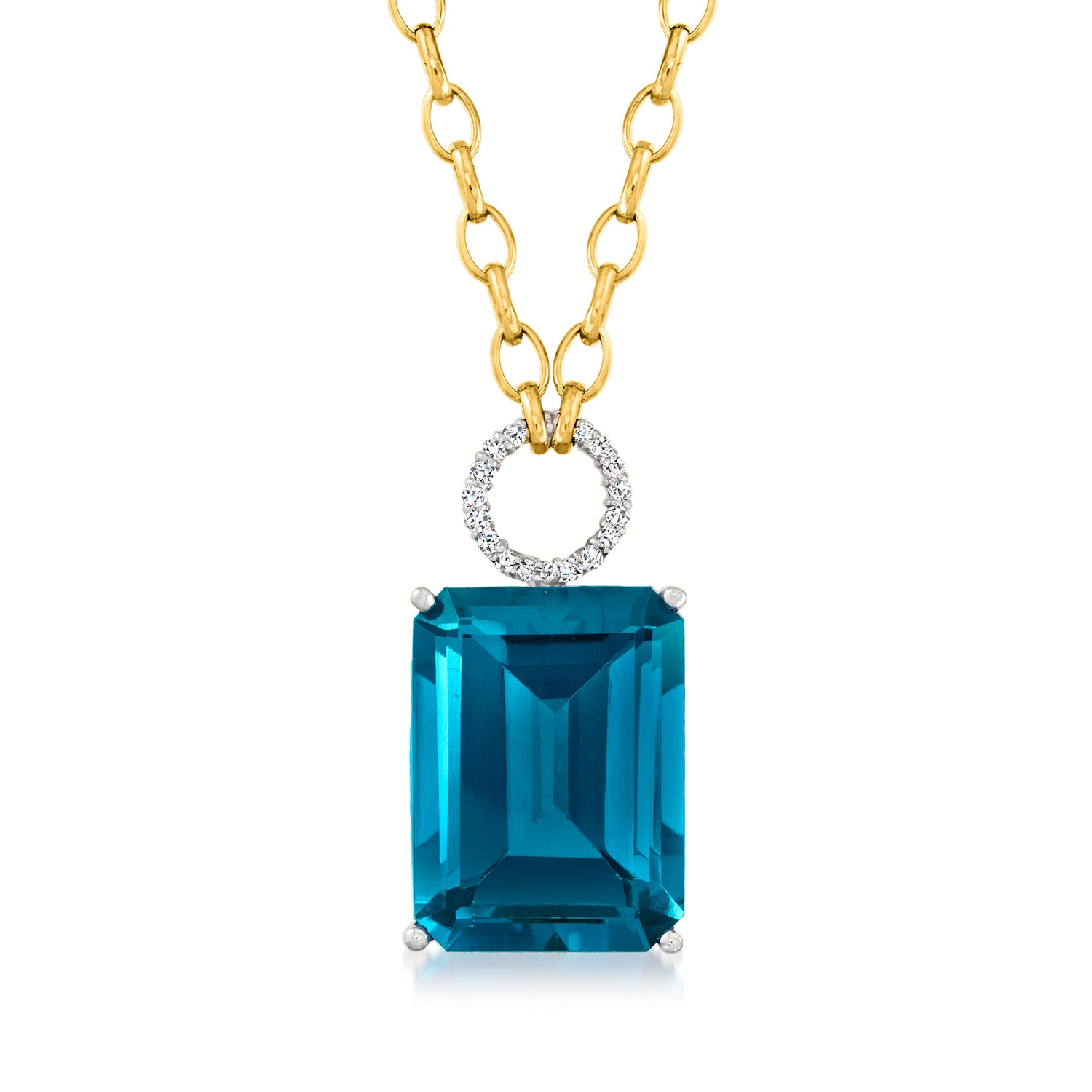 25.00 Carat London Blue Topaz and .15 ct. t.w. Diamond Necklace in 14kt Two-Tone Gold