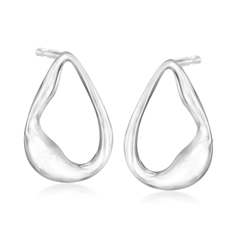 Polished sterling silver abstract teardrop stud earrings with post backs