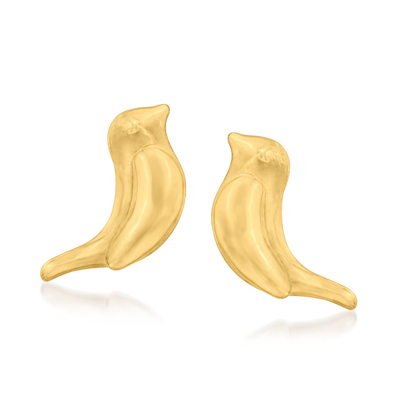 14kt yellow gold small bird stud earrings with beak and tail detail