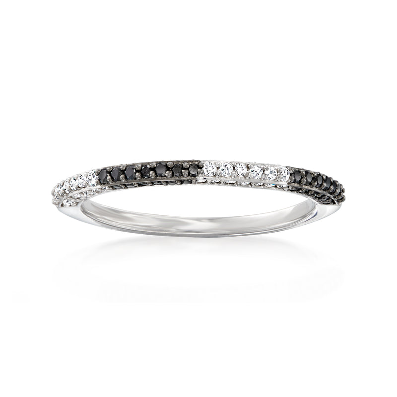 Sterling silver black and white diamond band ring